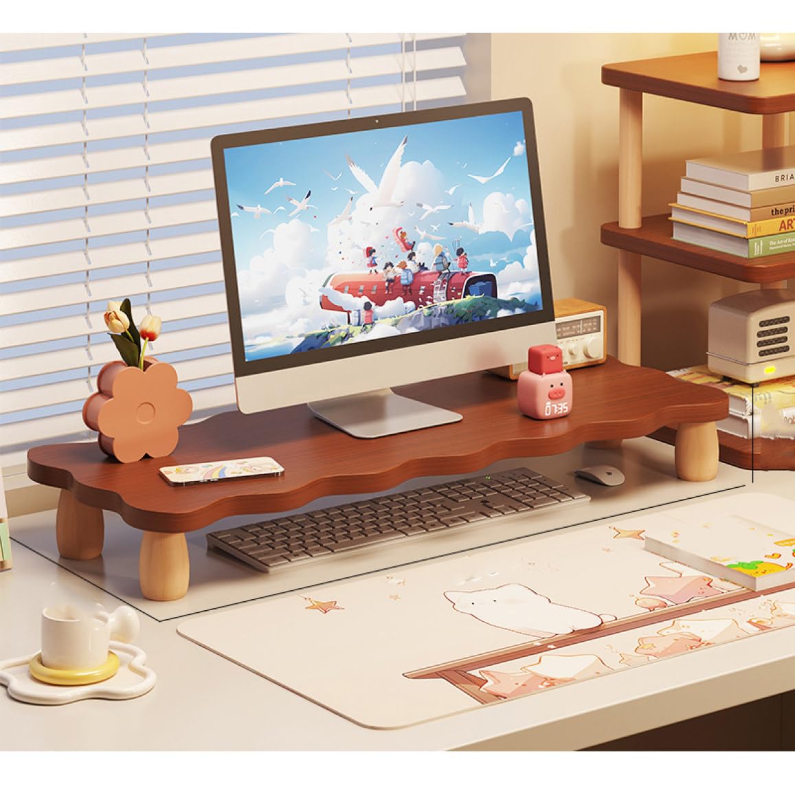 Amazon.co.jp: MJKQ9 かわいい 机上台 木製 モニター台 60*24*8