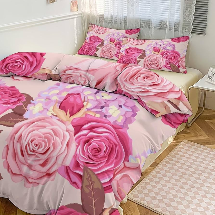 Amazon｜布団カバー シングル 3点セット バラ 花柄 ピンク 寝具カバー