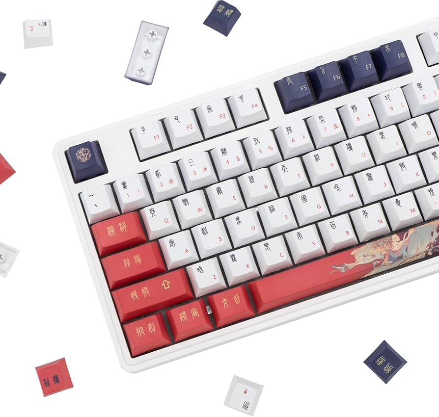 Amazon.co.jp: GEKUCAP カスタム赤と白のPBTキーキャップセット - 127