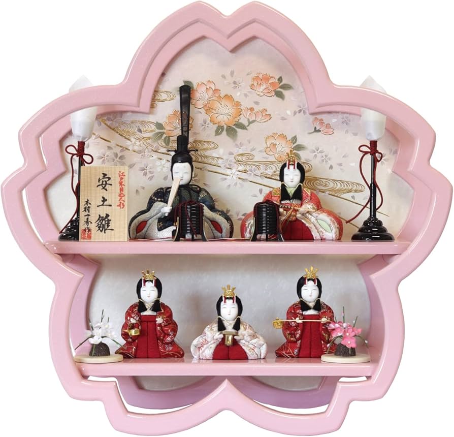 Amazon | 雛人形 ひな人形 木目込五人飾り コンパクト 桜型飾り台 雛