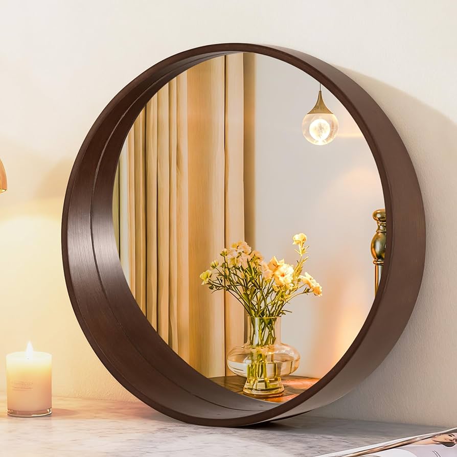 Amazon.co.jp: Browgrow 壁掛けミラー 木製 鏡 壁掛け鏡 丸型ミラー