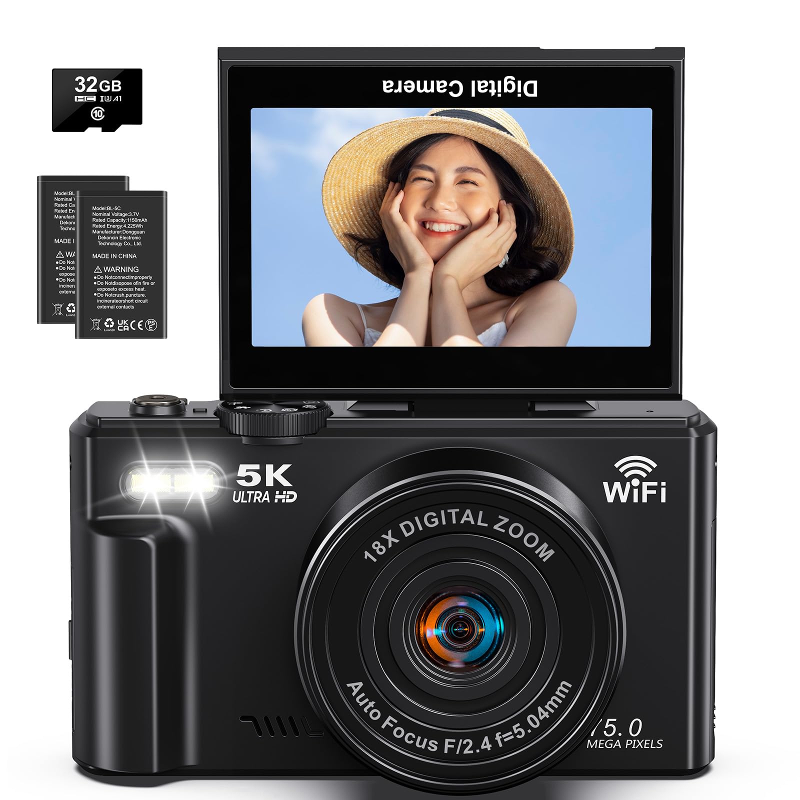 Amazon | デジカメ 5K 7500万画素 Wi-Fi機能 デジタル 18倍