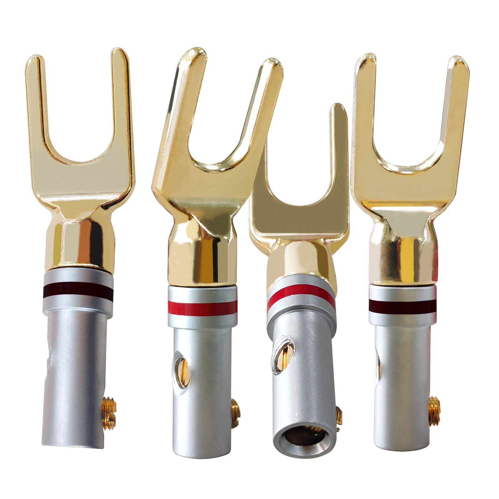 Amazon | Cleqee 4本 24K金メッキ スピーカープラグ Y型プラグ Yラグ