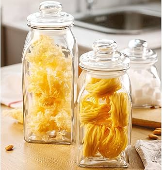 Amazon｜3ピースキャニスターセット透明ガラスジャー蓋付きキッチン