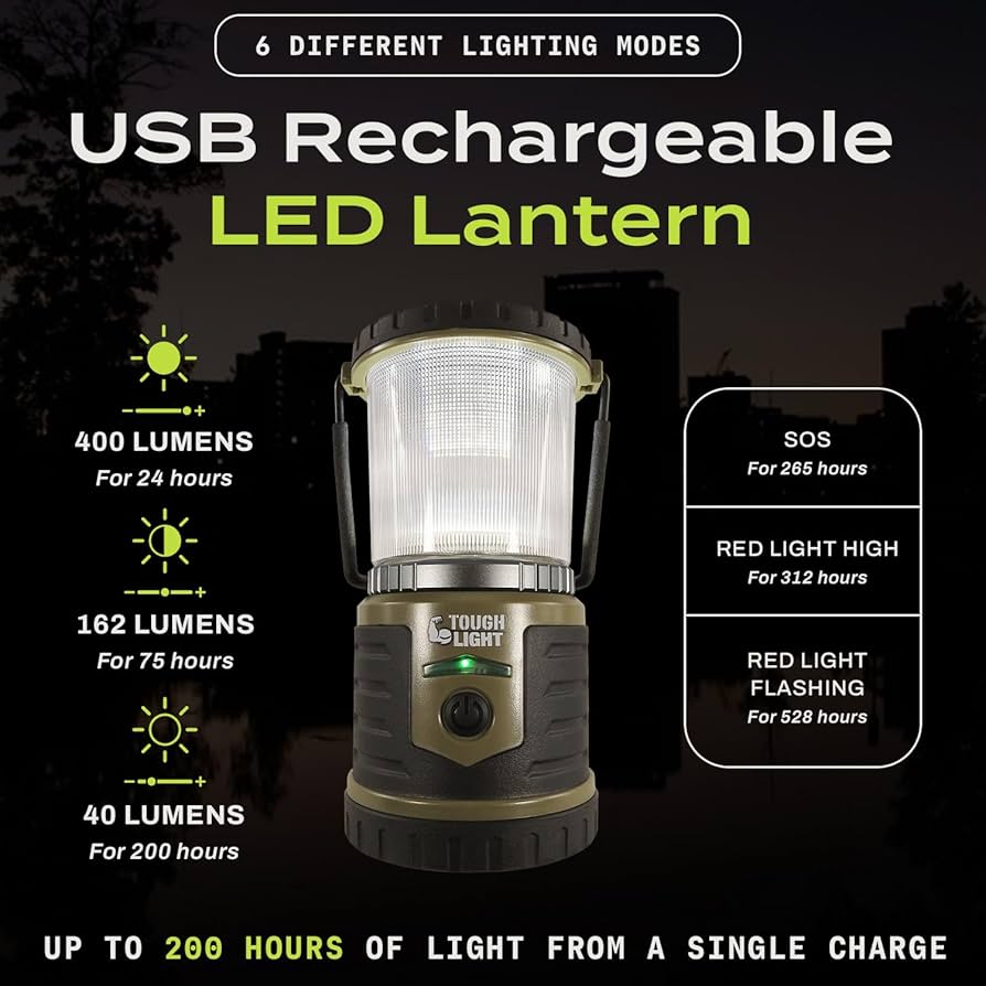 Tough Light LED Rechargeable Lantern - 200 Hours of Light from a