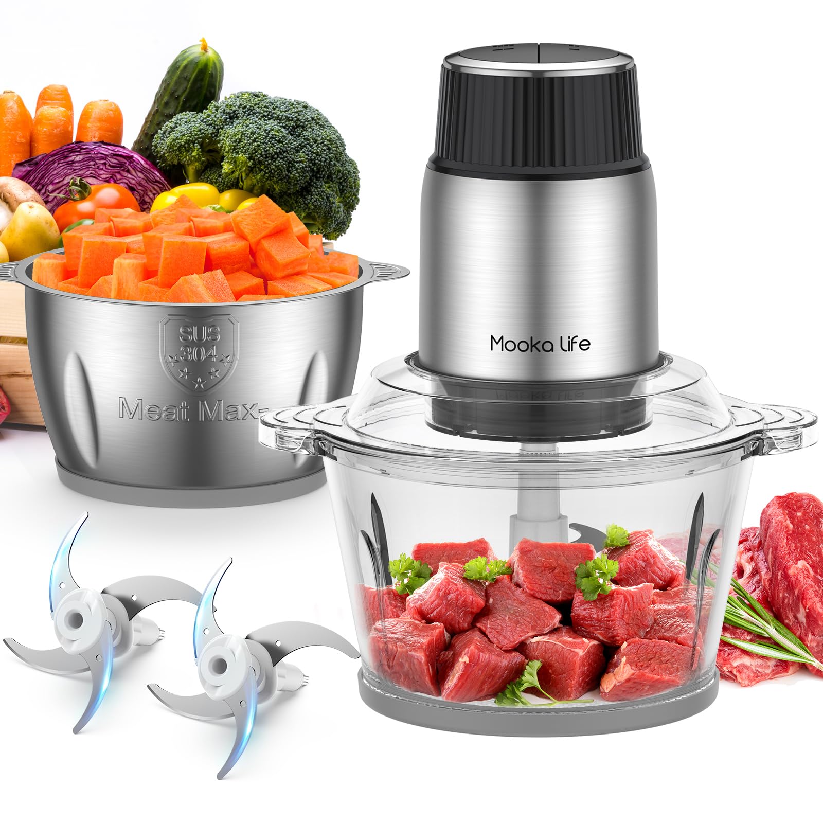 Amazon.co.jp: MOOKA LIFE フードプロセッサー 小型【2L大容量 & 2種類