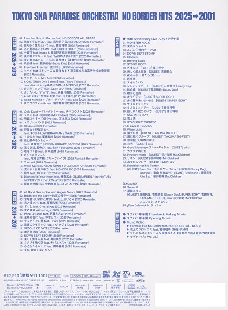 Amazon.co.jp: NO BORDER HITS 2025→2001〜ベスト・オブ・東京スカ