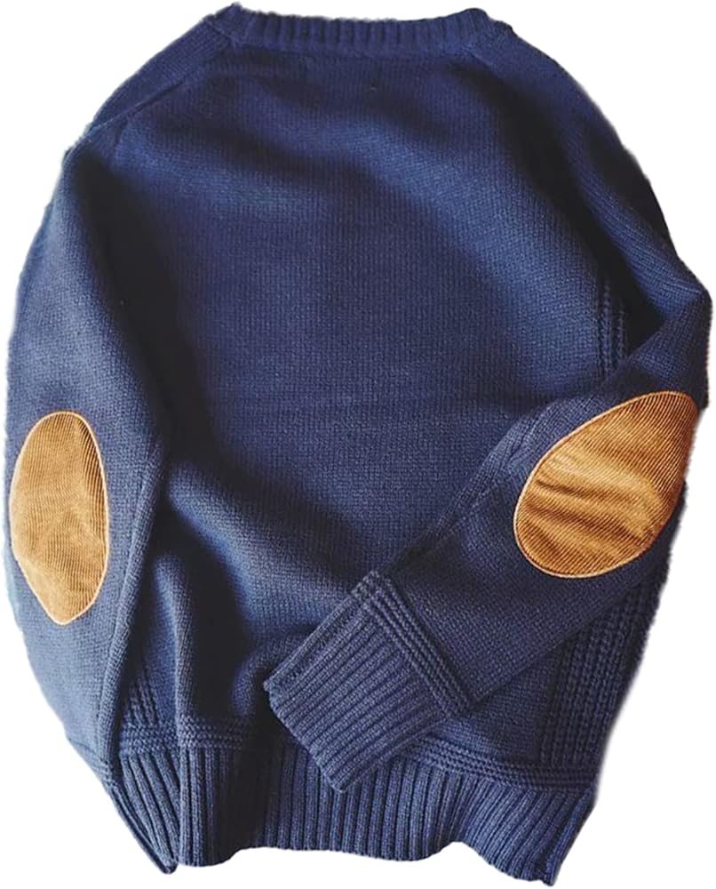 CORIRESHA Winter Vintage Men's Sweater Crew Neck Elbow Patch Thick