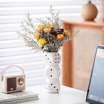 Amazon.com: Ceramic Triple Dice Vase, White Stylish Dice Flower