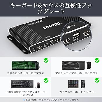 Amazon.co.jp: TESmart 4ポート KVMスイッチ 壁掛け可能 4入力1出力