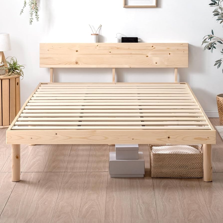 Amazon｜ベッド シングル 天然木 北欧パイン材使用 宮棚 2口コンセント