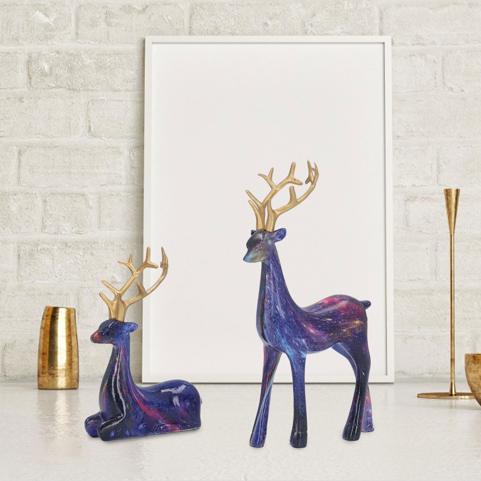 Amazon.co.jp: クリスマストナカイ置物、2個の鹿の置物像、鹿の