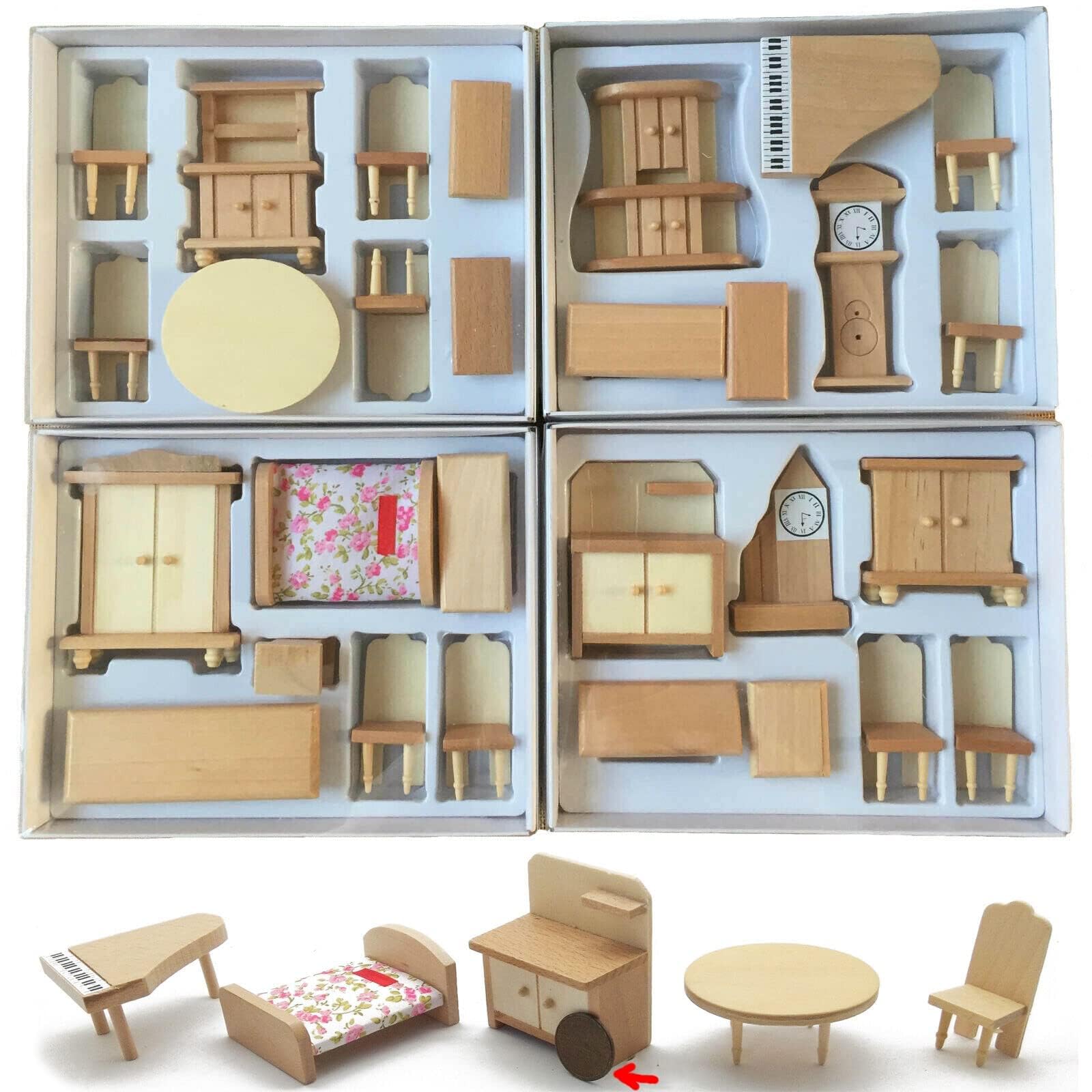 Amazon | 1/24規模素木木造ドールハウスミニチュア家具セットモデル