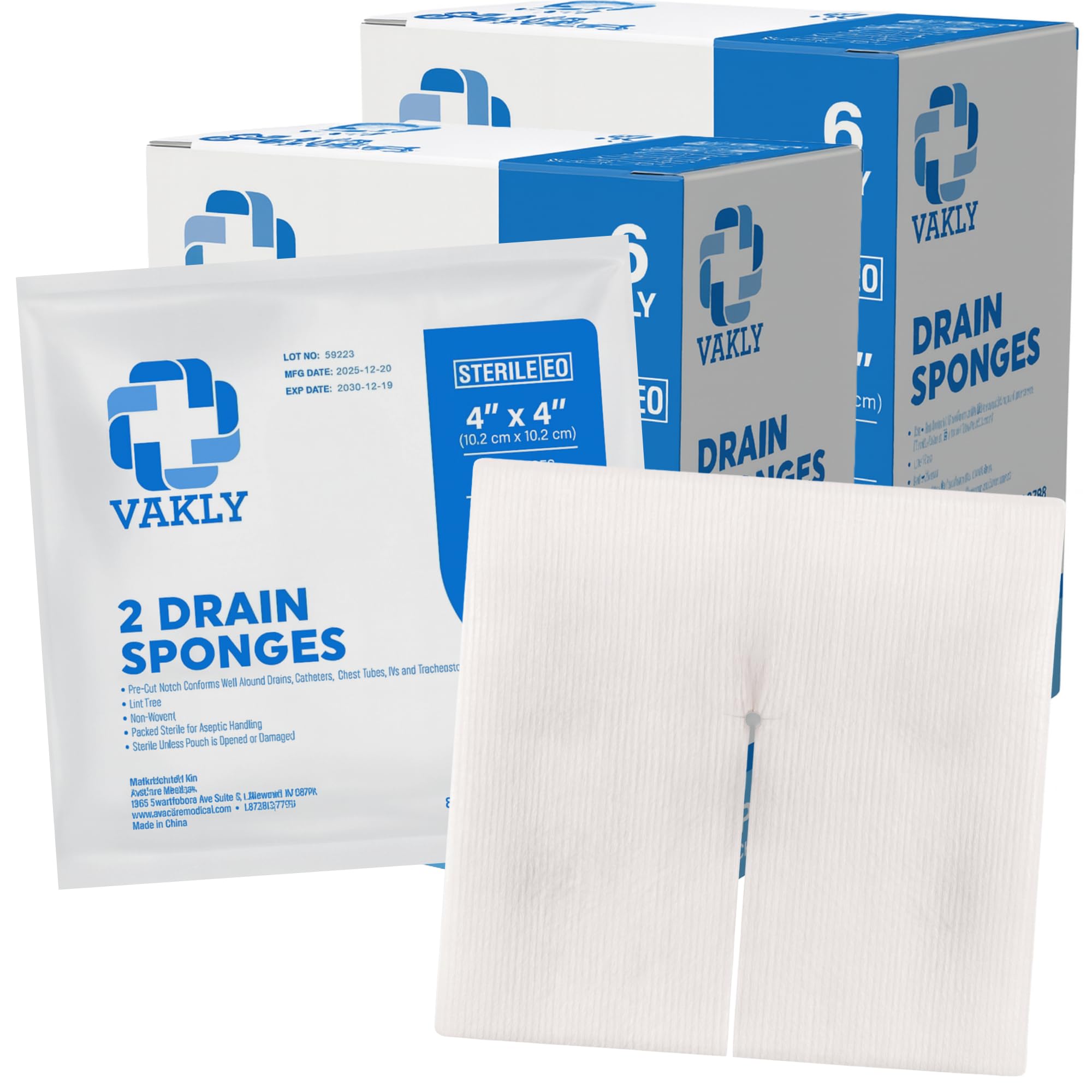 Amazon.com: Vakly Split Drain Sponge Gauze 4x4 Sterile 6 Ply Pads