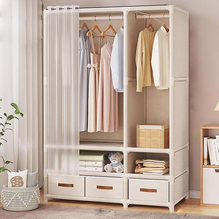 Amazon｜ワード ローブ。ハンガーラック カーテン付き。布製ワード