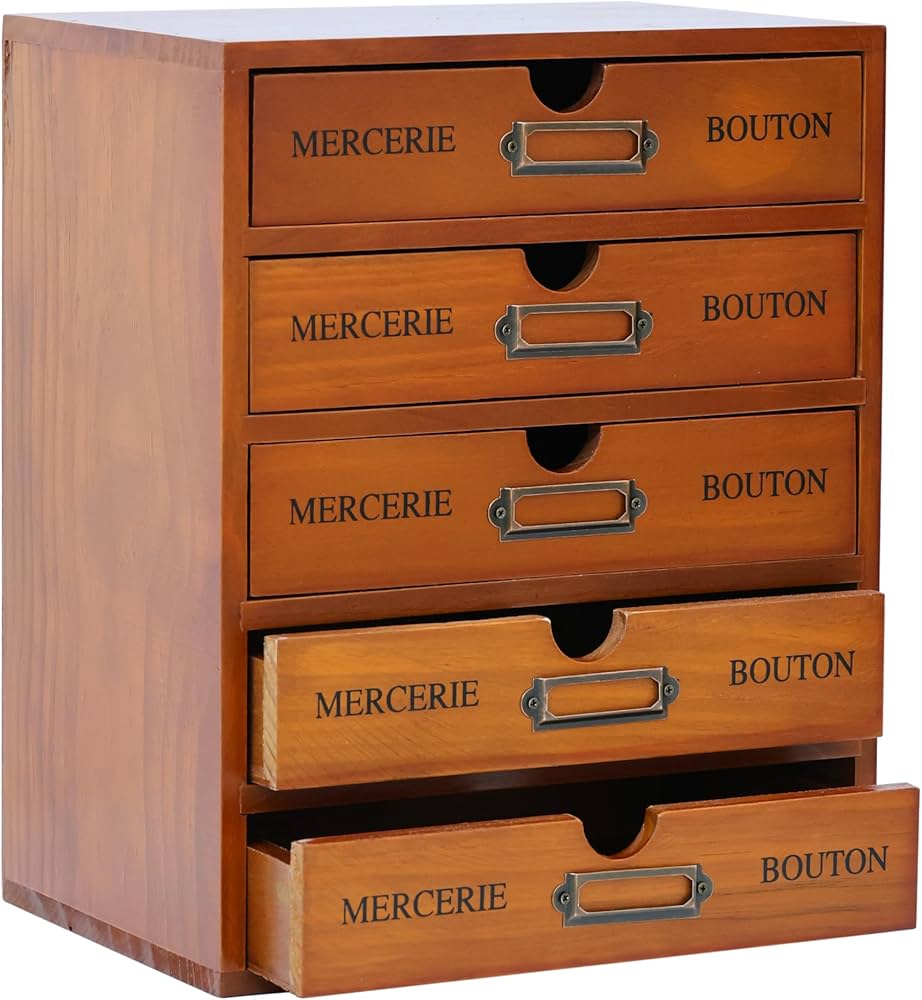 Amazon.co.jp: ヴィンテージ 5段引き出し木製デスクオーガナイザー