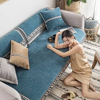 Amazon｜マルチカバー 青色/ニュープレーン シェニール 北欧 ソファー