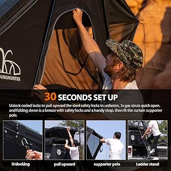 Amazon.co.jp: YOUNGHUNTER ルーフトップテント 三角形 1-2人用 アルミ