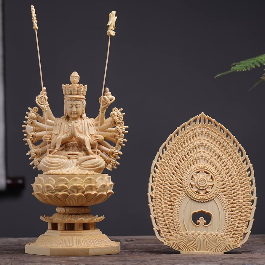 Amazon｜TheChanger 繁樓藝雕 仏像 千手観音 仏壇仏像 桧木製 木彫り