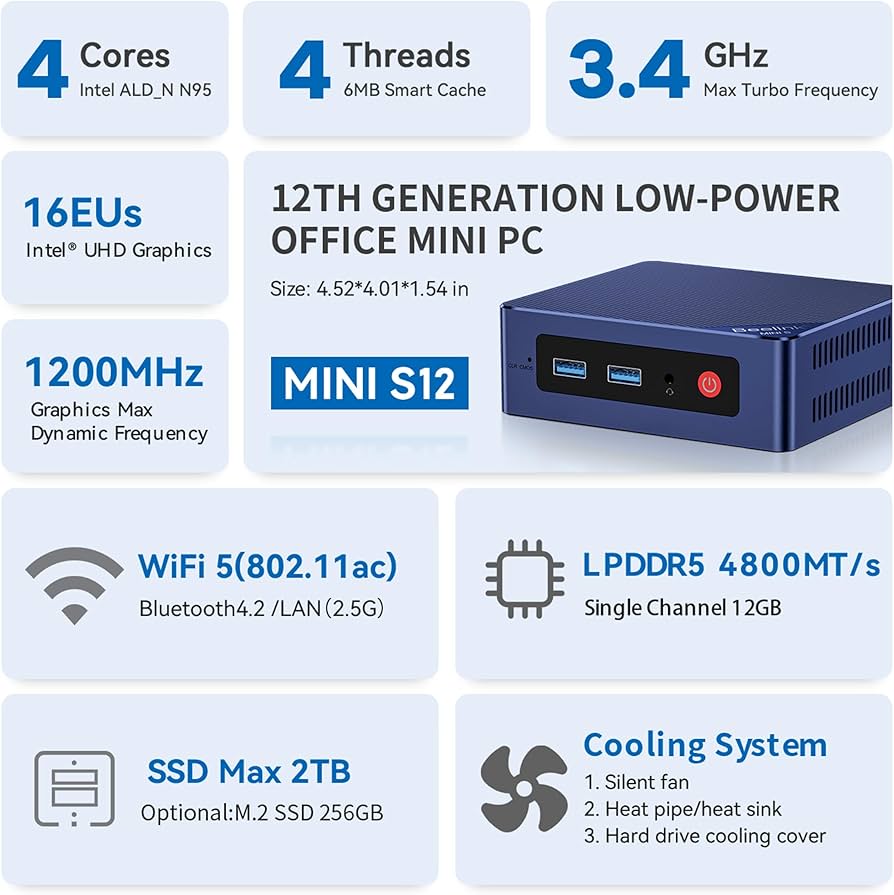 Amazon.com: Beelink Mini PC,Mini S12 N95 Intel Alder Lake-N95 (up