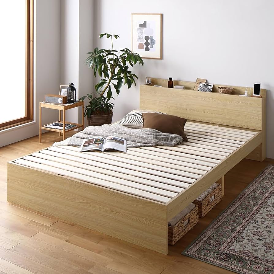 Amazon｜RASIK ベッド シングル フレームのみ ナチュラル 棚