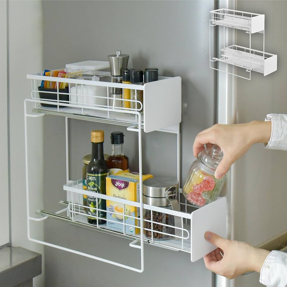 Amazon｜マグネット 調味料ラック2段 引き出し式 耐荷重約20kg