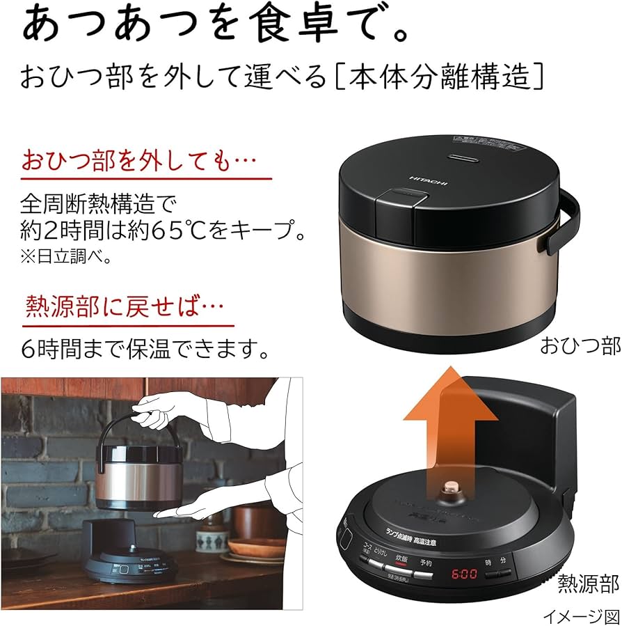 Amazon.co.jp: 日立 炊飯器 2合 IH式 おひつ御膳 RZ-BS2M N ブラウン