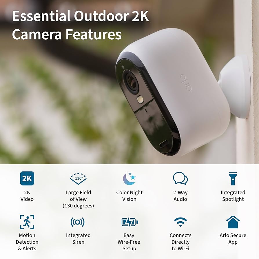 Amazon.com : Arlo Essential Security Camera 2K |Outdoor - Indoor