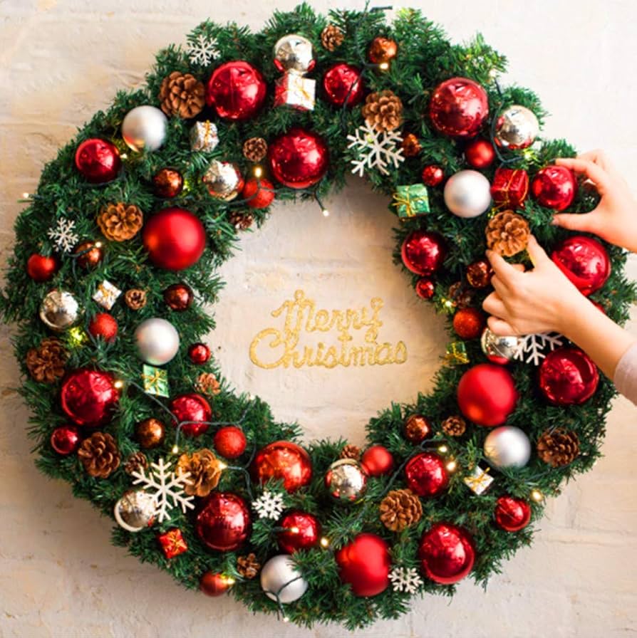 Amazon.co.jp: S&C Live クリスマスリース 玄関ドア用 60cm 赤 レッド