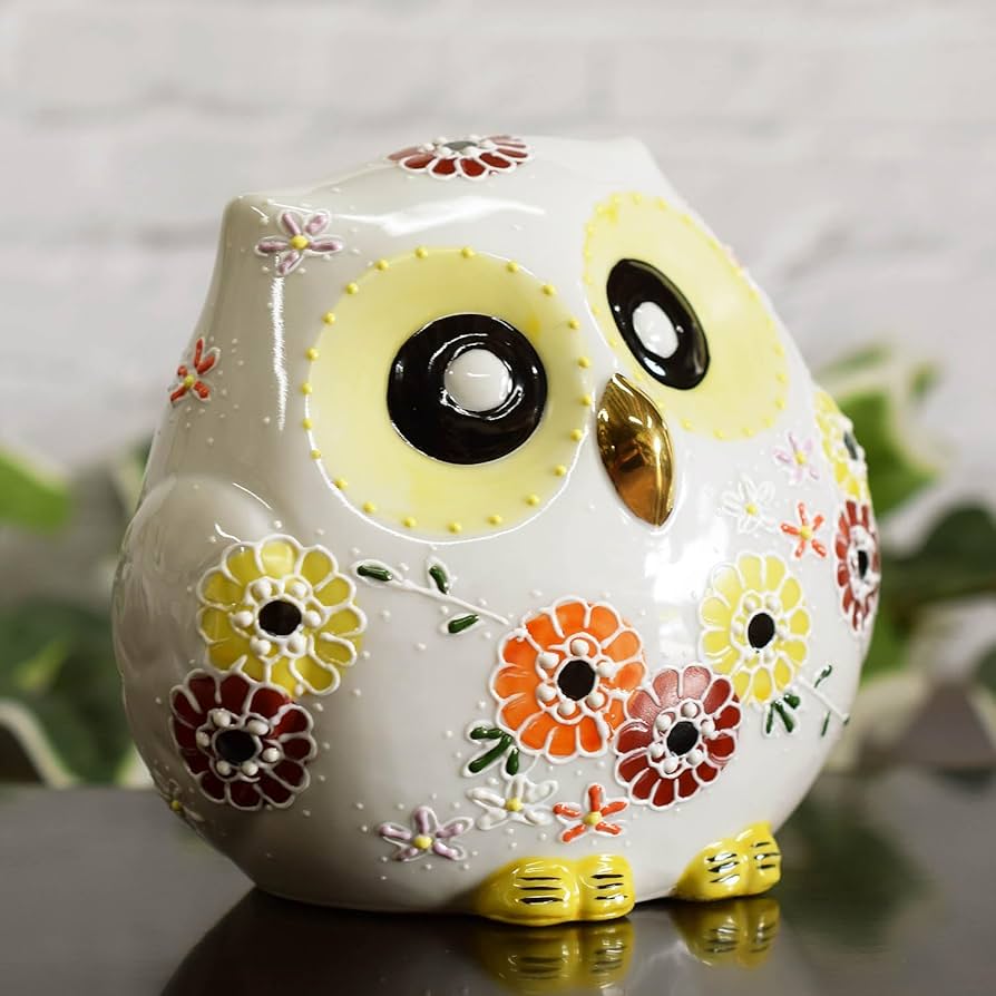 Amazon.co.jp: 和座の蔵 おしゃれ フクロウ 置物 九谷焼 ふくろう 花盛