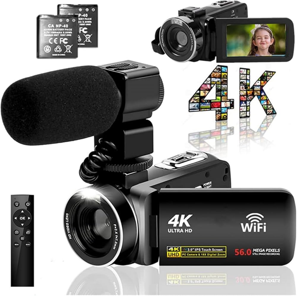 Amazon | ビデオカメラ 4K 5600万画素WIFI機能 YouTubeカメラ外付け