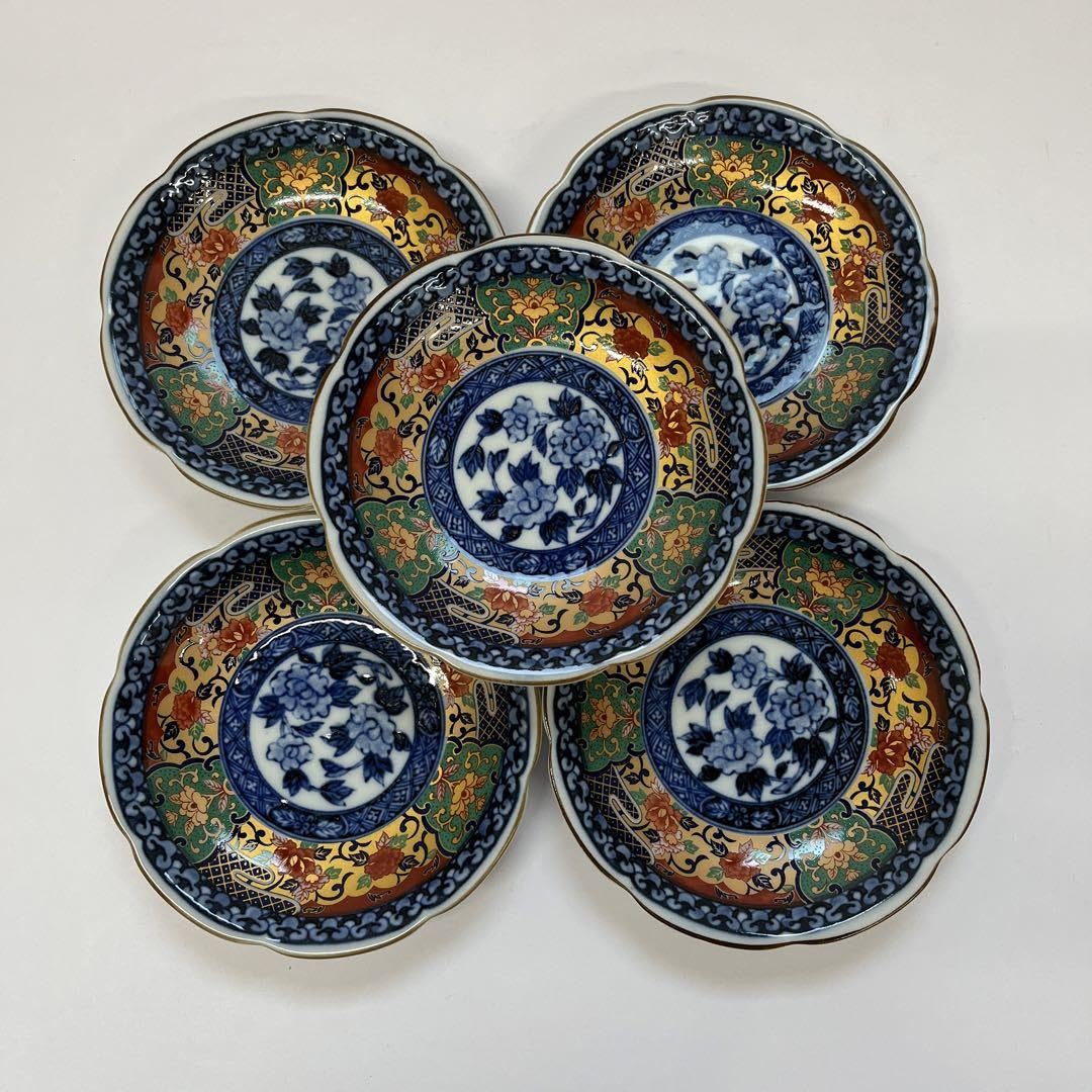 Amazon.co.jp: 有田焼 吾山窯 金彩古伊万里 染付唐草 小皿揃 5枚