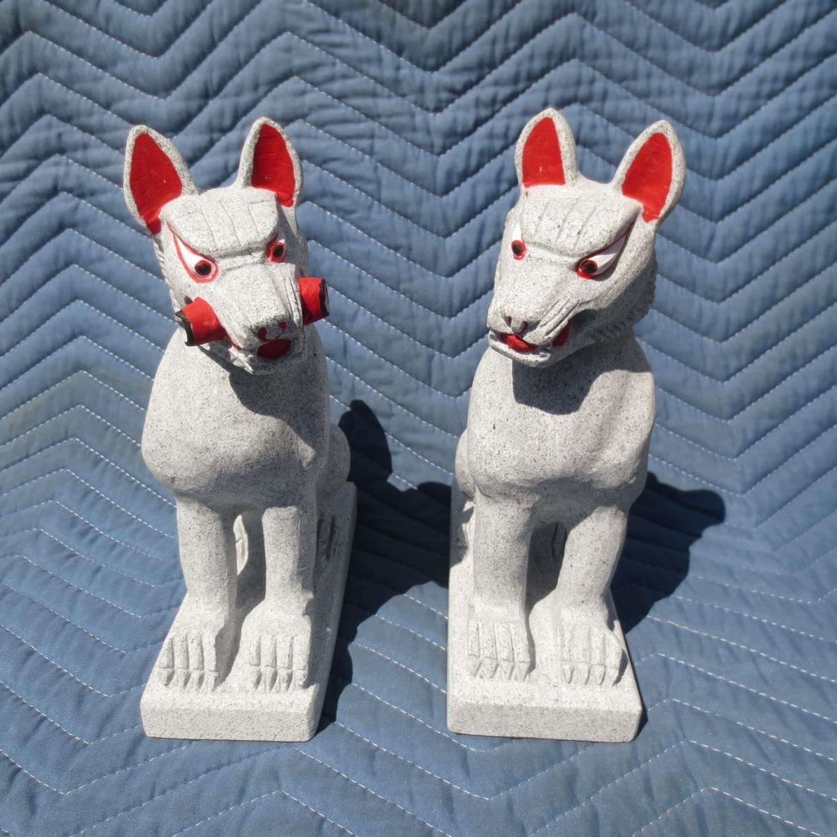 Amazon.co.jp: キツネ 一対 8寸 お稲荷 お狐様 置物 石 御影石