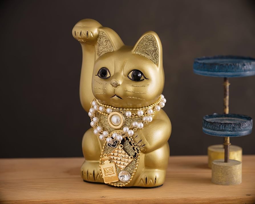 Amazon.co.jp: ご縁猫 ココニャネル(M-SIZE 金 Gold）右手あげ/陶器