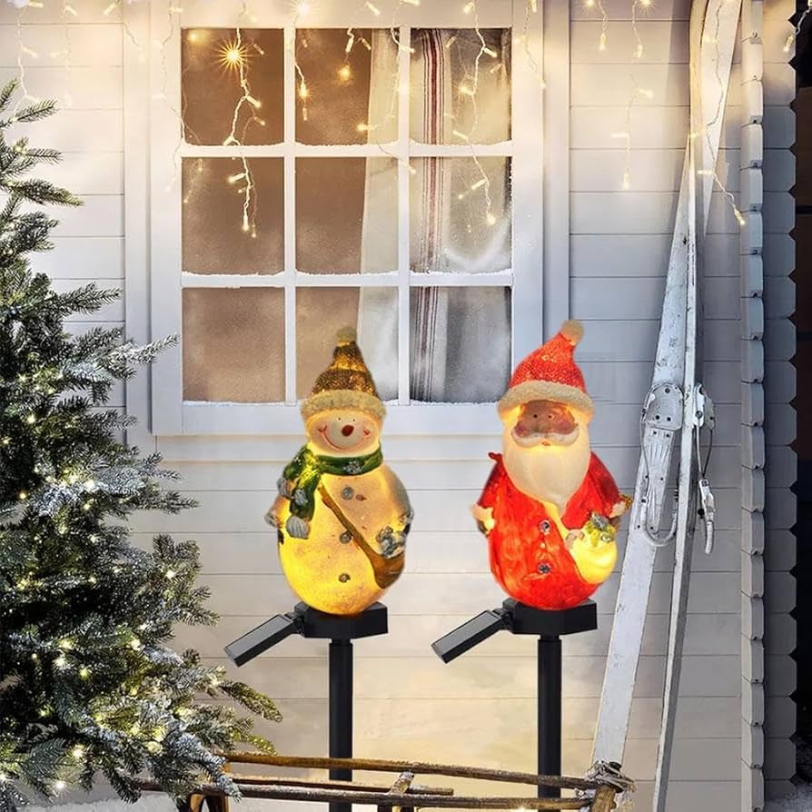 Amazon.co.jp: ソーラーガーデンライト かわいい サンタ/雪だるまの形