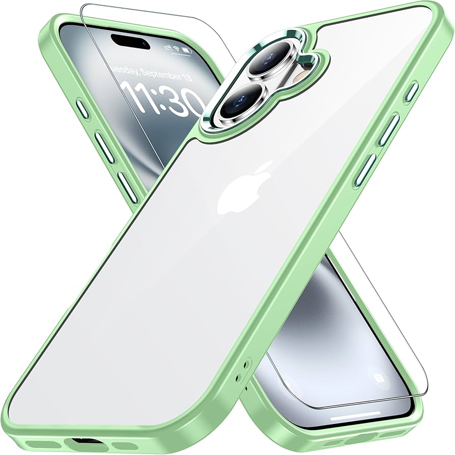 Amazon.co.jp: iPhone16 用 ケース グリーン 耐衝撃 ガラスフィルム