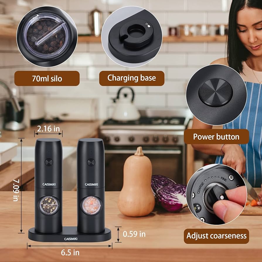 Amazon.co.jp: 電動塩コショウグラインダーセット ABS ブラック
