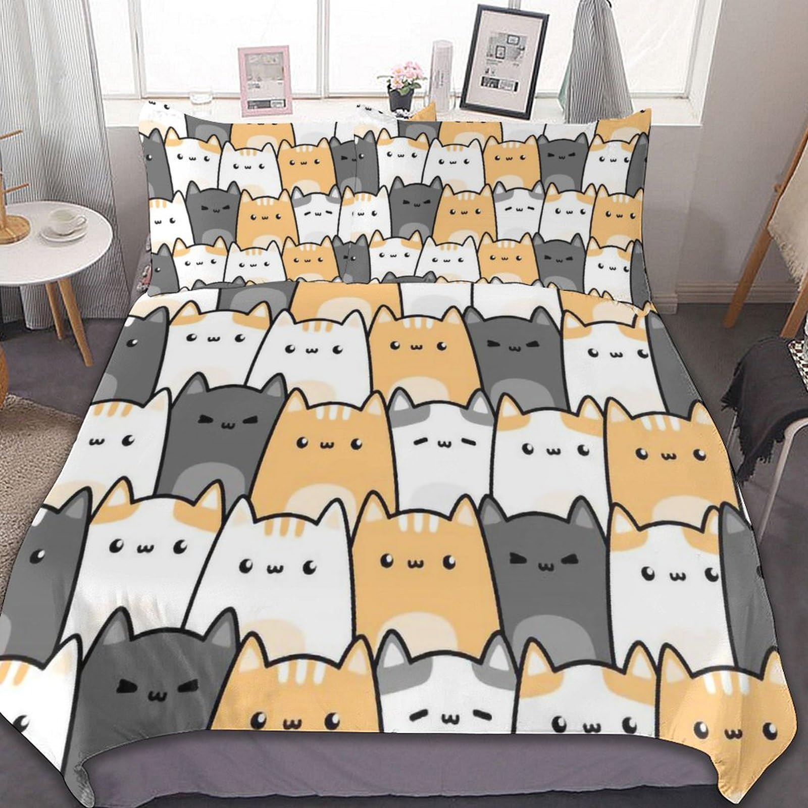 Amazon｜3点セット 動物柄 猫柄 ネコ 布団カバー 掛け布団カバー 枕
