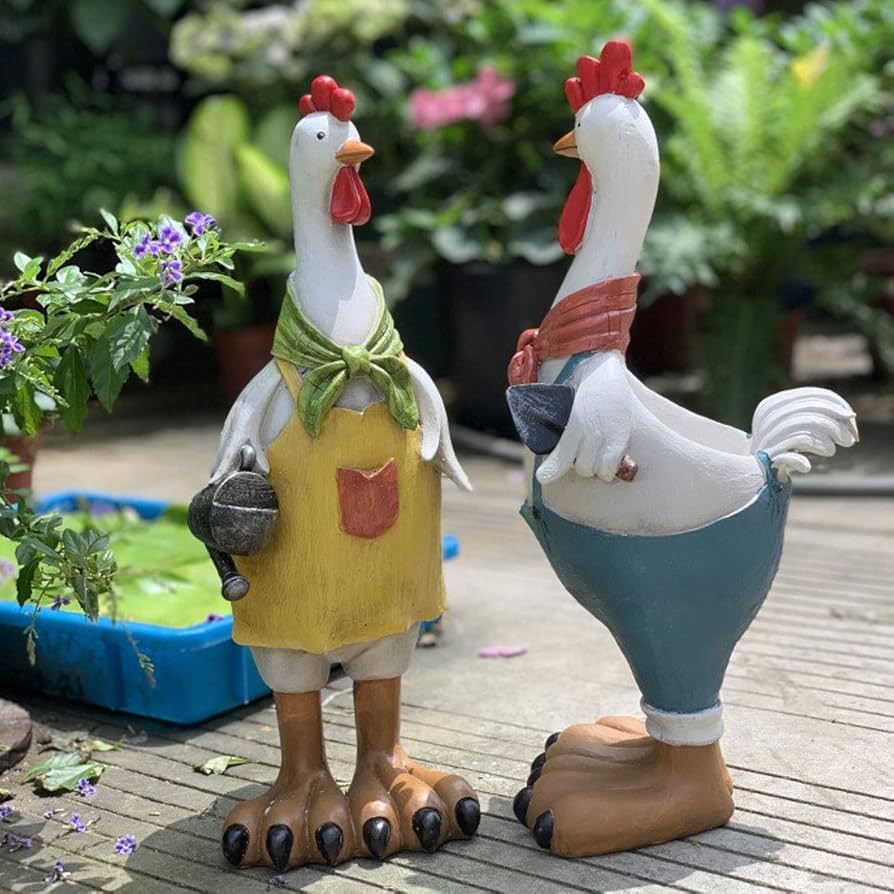 Amazon.co.jp: 置物 鶏 植木鉢 2点セット にわとり 樹脂 北欧