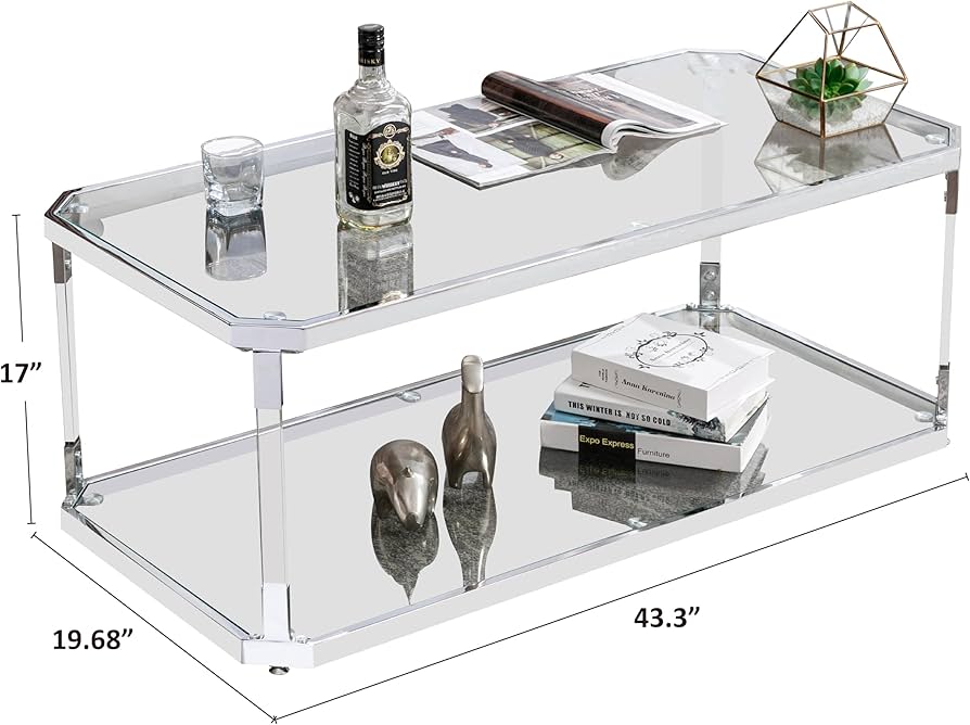 Amazon.co.jp: MINPINSER 2段シルバー長方形ガラスコーヒーテーブル