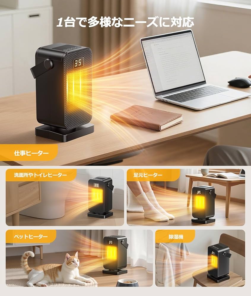 Amazon | Purivortex セラミックヒーター 小型 【2025冬新型 省エネ