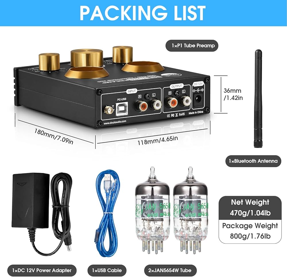 Amazon.co.jp: Douk Audio P1 GE5654 真空管 プリアンプ HiFi