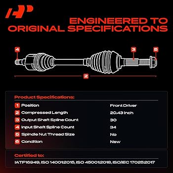A-Premium Front Left Driver Side CV Axle Shaft Assembly Compatible