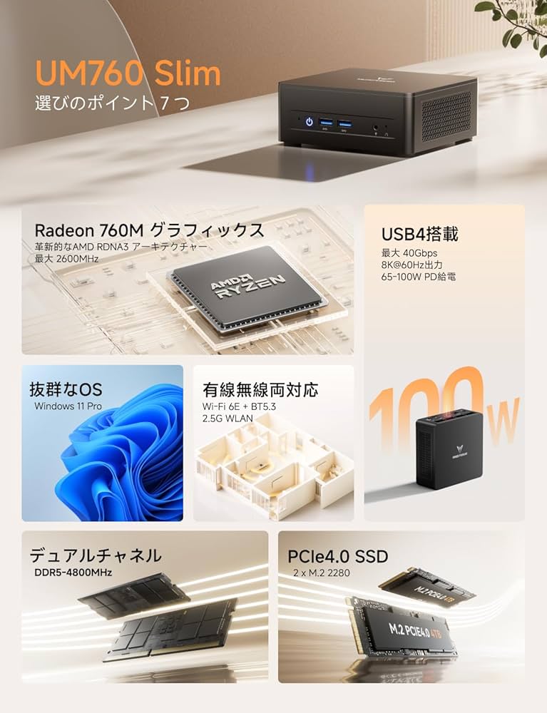 Amazon.co.jp: 【Amazon.co.jp出品】MINISFORUM UM760 Slim ミニpc AMD