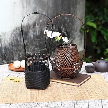 Amazon.co.jp: LOOPO 和風 竹編み 花器 花瓶 竹器 持ち手付き 生け花