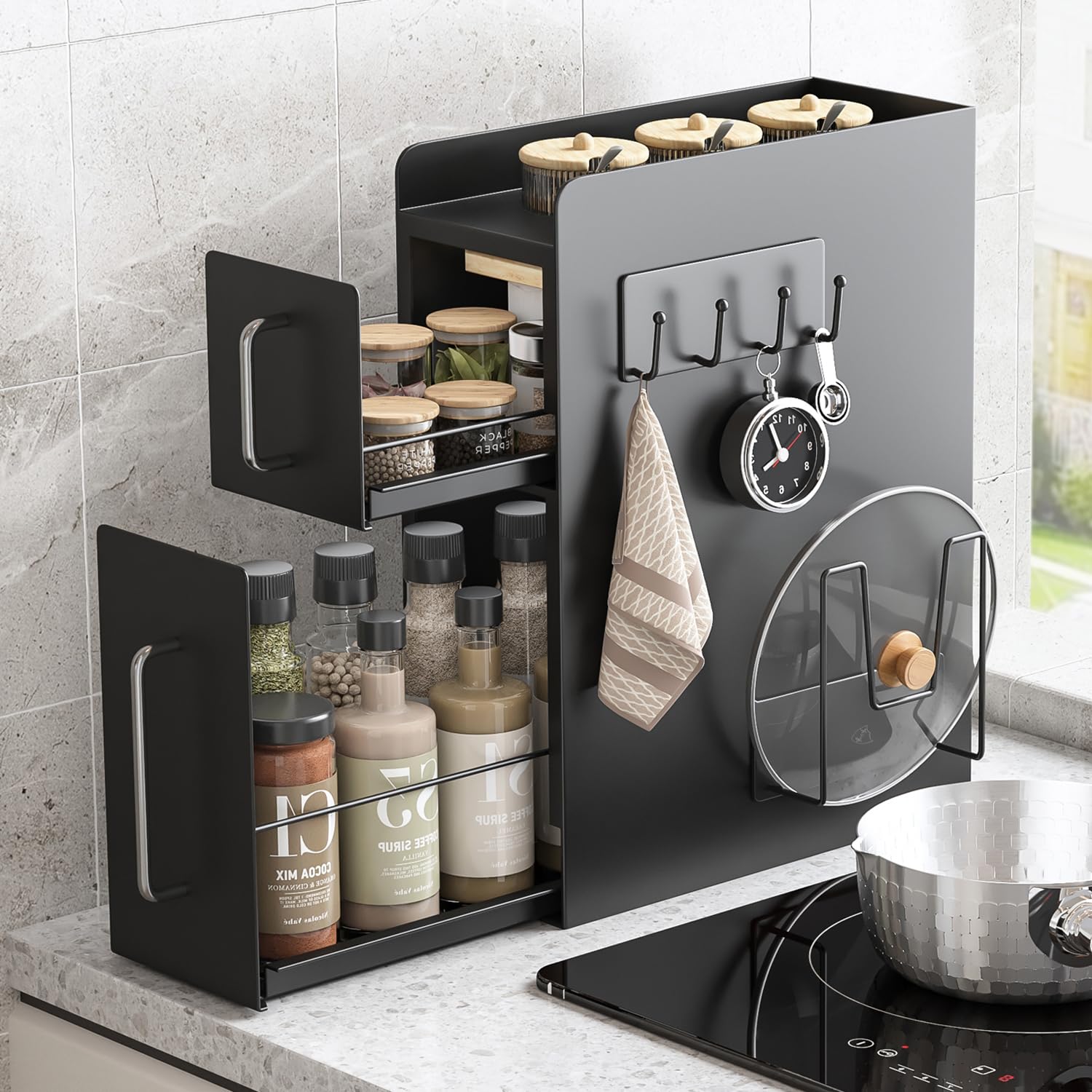 Amazon｜Goodraio 隠せる調味料ラック 2段 調味料ラック台所用 大容量