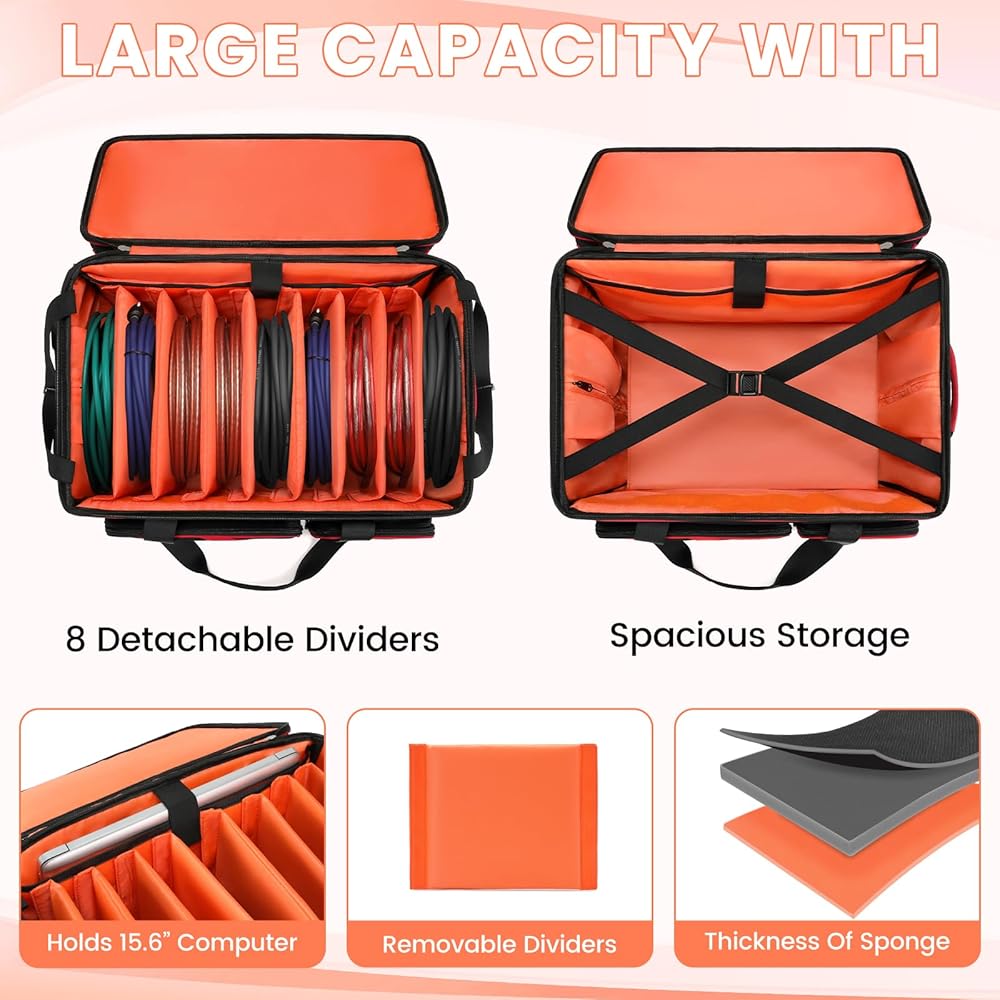 Amazon.com: BOSSTIN Rolling DJ Cable Bag with Wheels, DJ Gig Bag