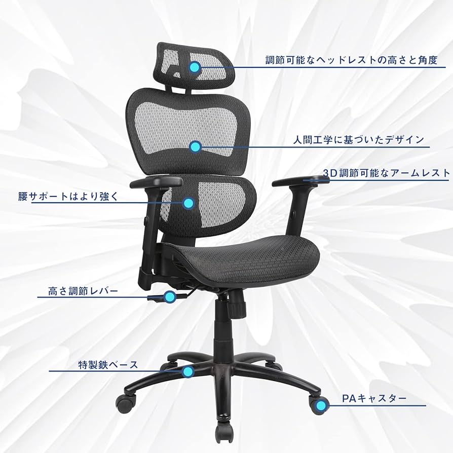 Amazon.co.jp: Komene オフィスチェア 人間工学椅子 メッシュ チェア