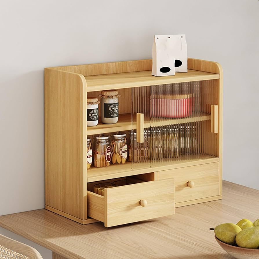 Amazon｜MJKQ9 ミニ食器棚 キッチンラック カウンター上 上置き棚 木製