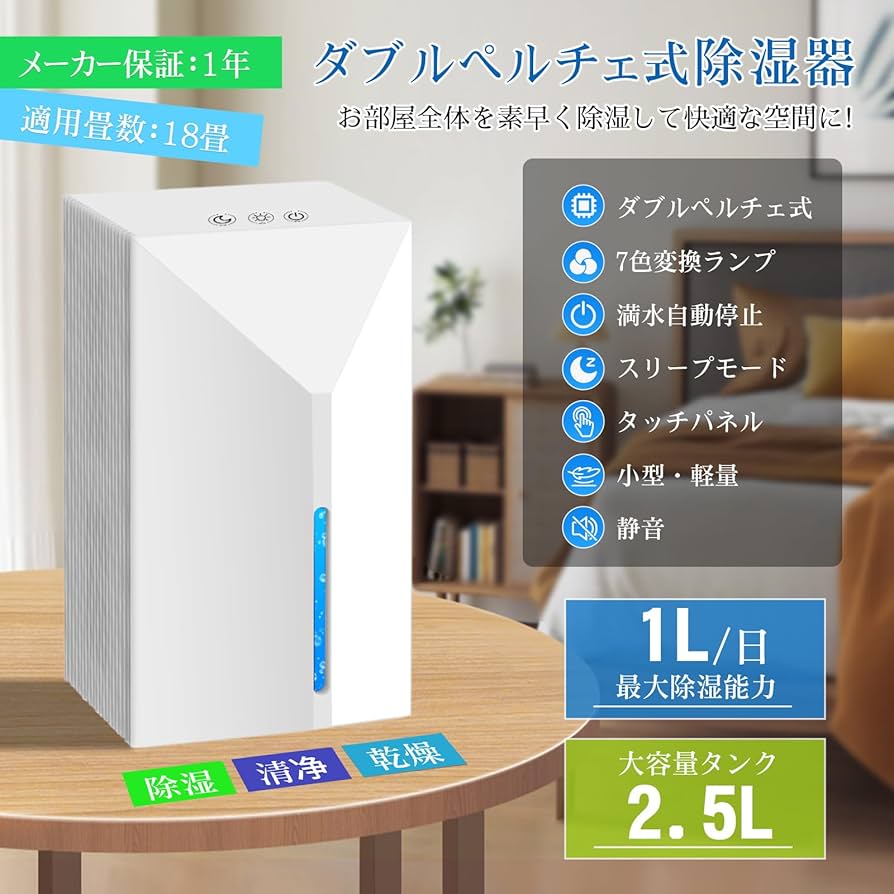 Amazon | 除湿機 小型 除湿器【2025新型ダブルペルチェ式・大容量2.5L